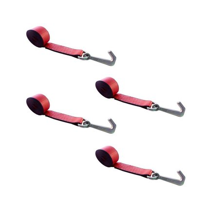 TIE 4 SAFE 2" x 10' Lasso Strap w/ Mini J Hook for Towing Wrecker Trailer Tie Down Red, 4PK TWS65-5210-R-4